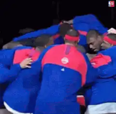 Detroit Pistons team huddle celebration