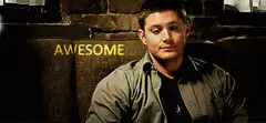 Jensen Ackles smirking with AWESOME text