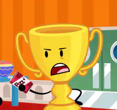 Trophy holding a can of Fizz
