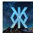 Glowing rune symbol over mountains