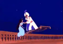 Aladdin and Jasmine flying on magic carpet explosion