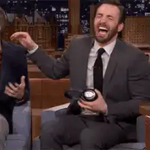 Chris Evans laughing hysterically on talk show