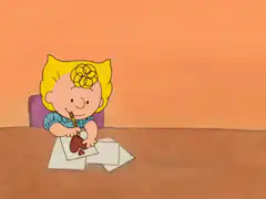 Sally Brown draws a heart for Charlie Brown