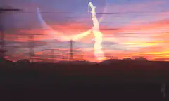 Sunset with ghostly figure and moon