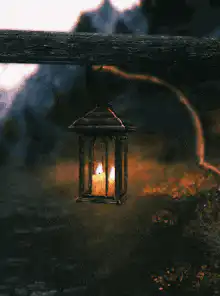 Hanging lantern with flickering candle