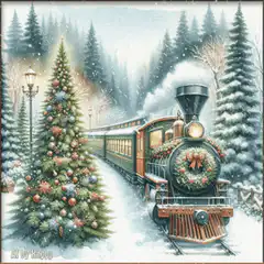 Christmas train in snowy forest