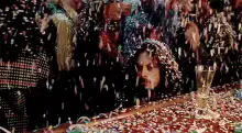 Johnny Depp covered in confetti