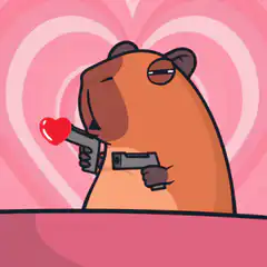 Capybara shooting heart bullets