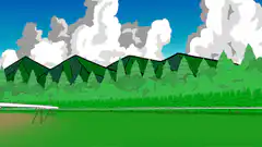Animated landscape with moving structures