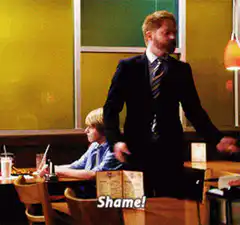 Dad points at son Shame!