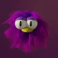 Purple fuzzy bird head blinking