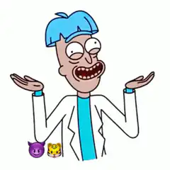 Rick Shrugging with Devil and Tiger Emojis