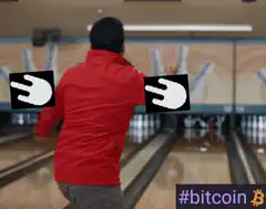 Man bowling with Bitcoin hands