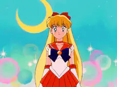 Sailor Moon posing with moon background