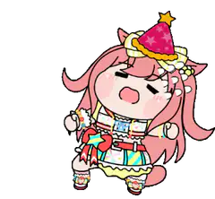 Chibi pink cat girl dancing in party hat