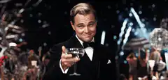 Leonardo DiCaprio toasting with champagne