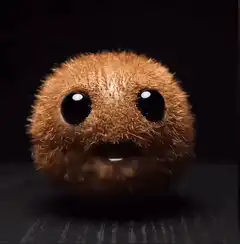 Furry kiwi monster eats kiwi slice