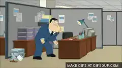 Peter Griffin throws desk in office