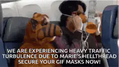 ALF and man with oxygen masks on plane