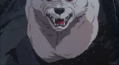 Wolf demon snarling in rain