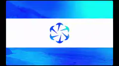 Spinning blue flower on flag