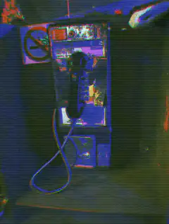glitchy payphone with no smoking sign