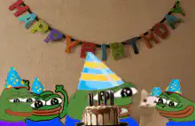 Pepe frogs celebrating birthday with cake