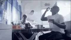 Man raises hand in celebration