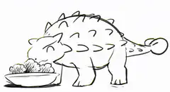 dinosaur eating from bowl