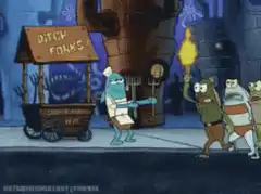 SpongeBob mob with torches and pitchforks