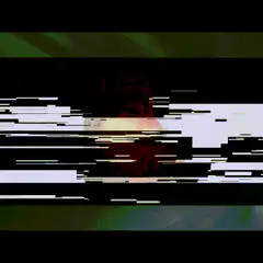 Glitchy red face with binary background