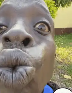 Man making funny faces with filter