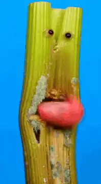 Celery stick with eyes and tongue