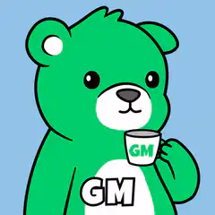 Green bear drinking coffee GM