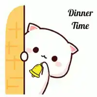 Cute cat ringing bell for dinner time