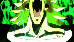 Broly screaming and charging energy