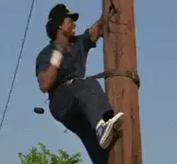 Man climbing a wooden pole