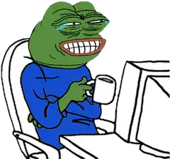 Pepe the Frog crying while drinking coffee