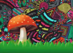 Psychedelic mushroom on grass
