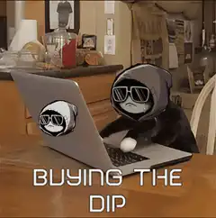 Hooded character buying the dip
