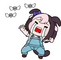 Crying anime girl with flying candies