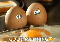 Two eggs watching a fried egg