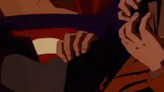 Superman gets hit by a laser beam