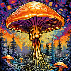Psychedelic giant mushroom forest