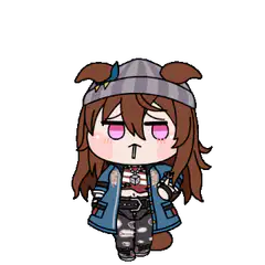chibi character with pink eyes