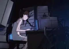 anime girl typing at computer
