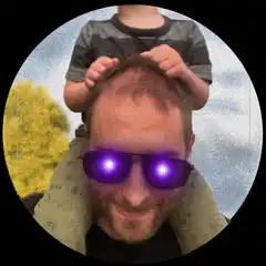 Man with glowing purple sunglasses piggyback