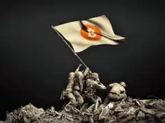 Iwo Jima flag with Bitcoin logo