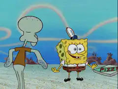 SpongeBob jumps and pants fall down