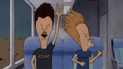 Beavis and Butt-Head headbanging on a bus